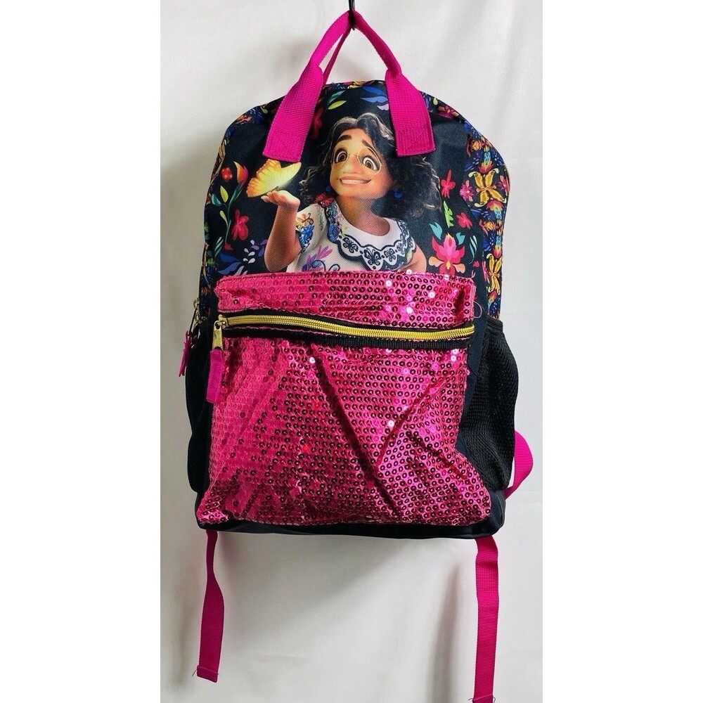 Disney Encanto Mirabel Girl 17 Inch Backpack Bookbag Sequin & Print Pink